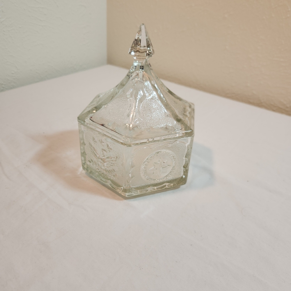 Vintage Indiana Glass Tiara Colonial Clear Glass Hexagonal Box with Lid